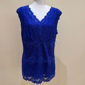 NWT INC Royal Blue Lace Sleeveless V-Neck Top Sz 1X
